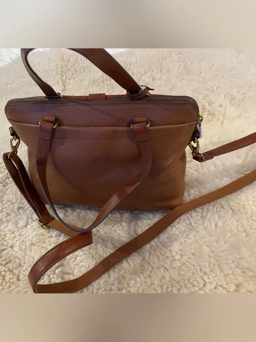 Fossil  Kinley Leather Large Satchel  Brown with Key Charm